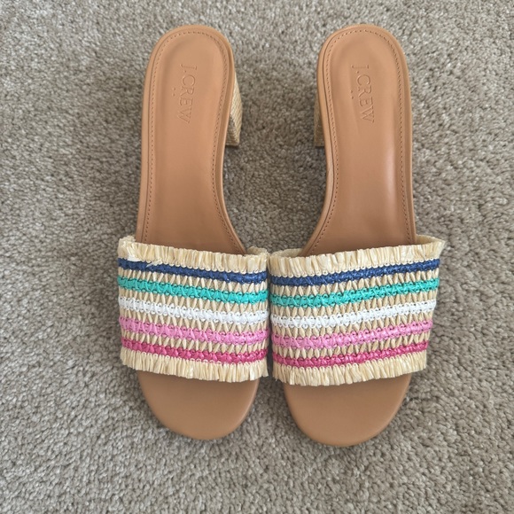 Heeled Sandals slip on woven multicolor raffia fringe size 10 - Picture 4 of 8